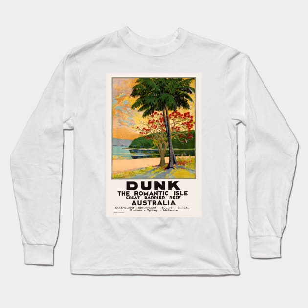 Dunk The Romantic Isle Australia Vintage Travel Poster Long Sleeve T-Shirt by vintagetreasure